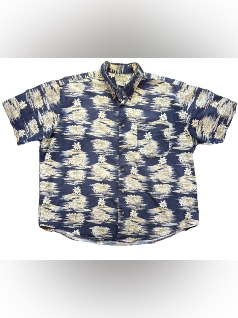 Vintage Natural Issue Hawaiian Button Up Shirt Men's 2XL Blue Tropical Dad Beach